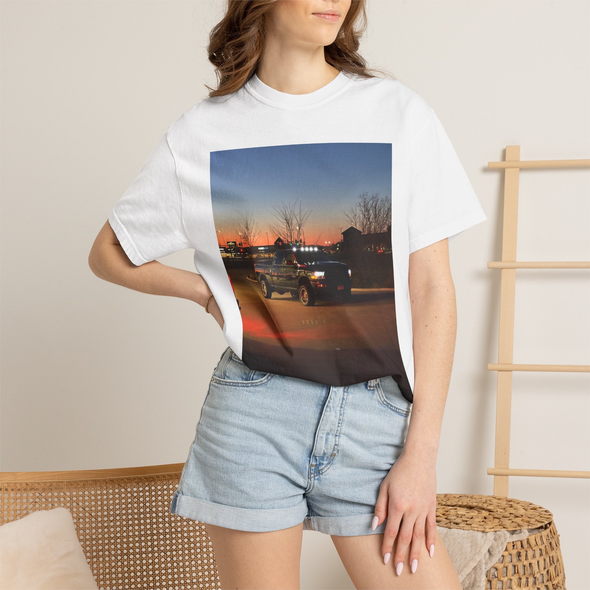 Sunset Truck Photo T-Shirt — Vintage Evening Drive Graphic Tee
